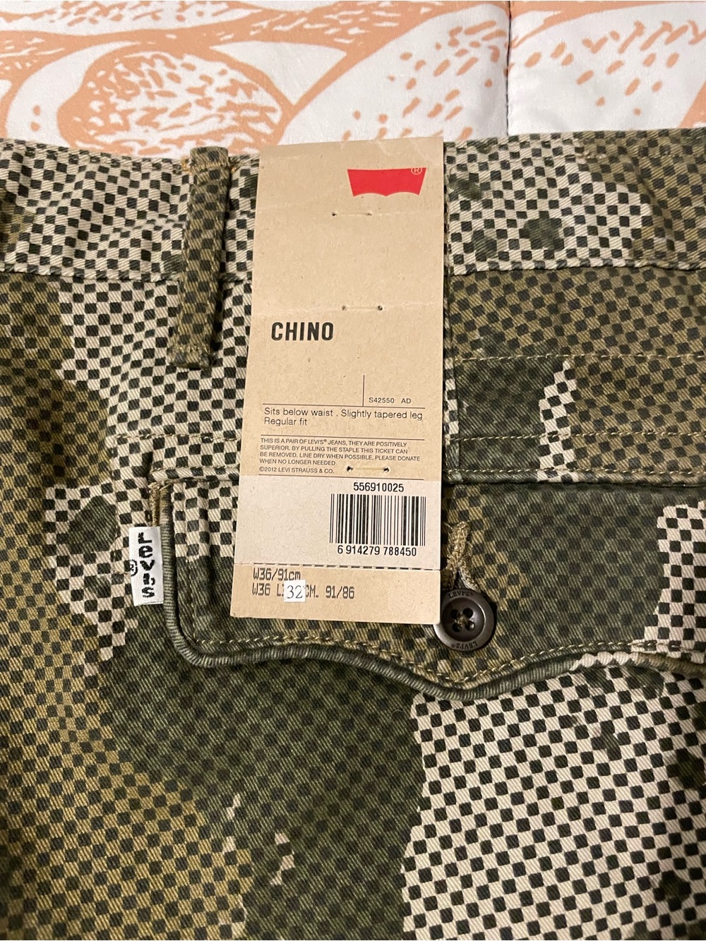 Levi's Olive and Beige Camouflage Check Chinos